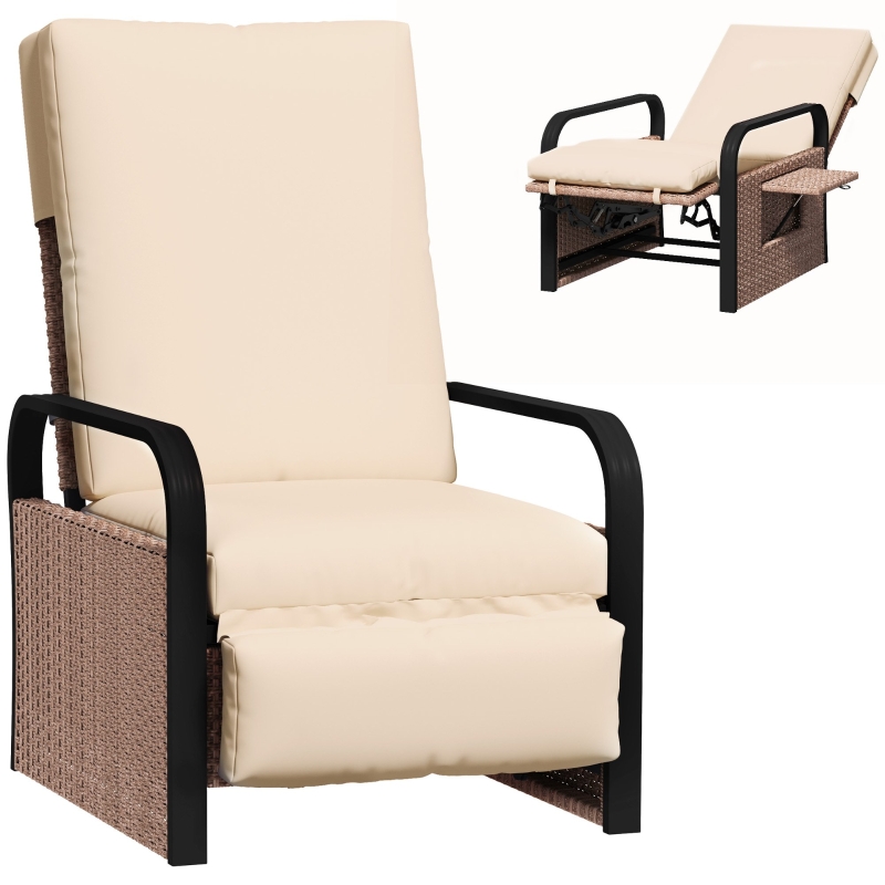 Best 140° Reclining Rattan Armchair - Brown/Khaki - Image 10