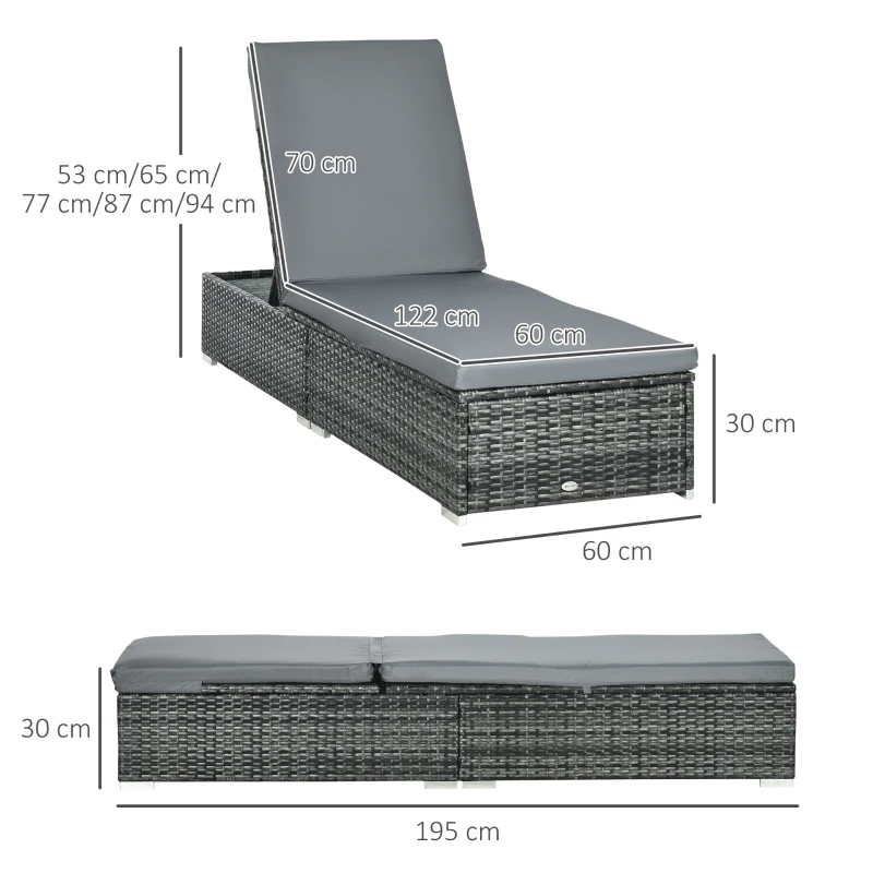 Best PE Rattan Sun Loungers set of 2 with Cushion, Outdoor 2 Pieces Garden Sunbed Furniture with 5-Level Recliner Backrest, Reclining Patio Wicker Bed Chair, Grey - Image 3