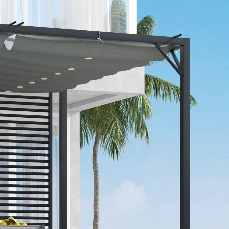 Best 3 x 2.8m Metal Pergola, with Retractable Fabric Roof - Grey - Image 9