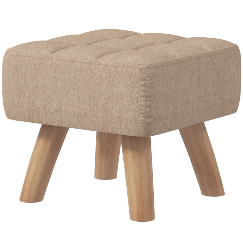 Best Linen-Look Square Padded Footstool - Brown - Image 11