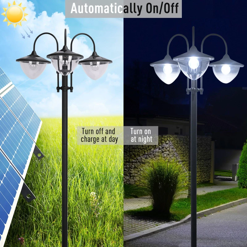 Best 189cm 3-head Solar Lamp Post, Street Light with Planter, Automatic-on, 6 Hour Max Outdoor Ready LED Lighting, Black - Image 5