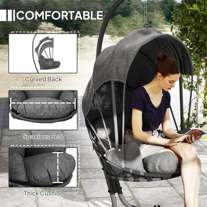 Best Hanging Egg Chair Swing Hammock Chair with Stand, Cushion and Retractable Canopy, for Indoor and Outdoor, Grey - Image 5