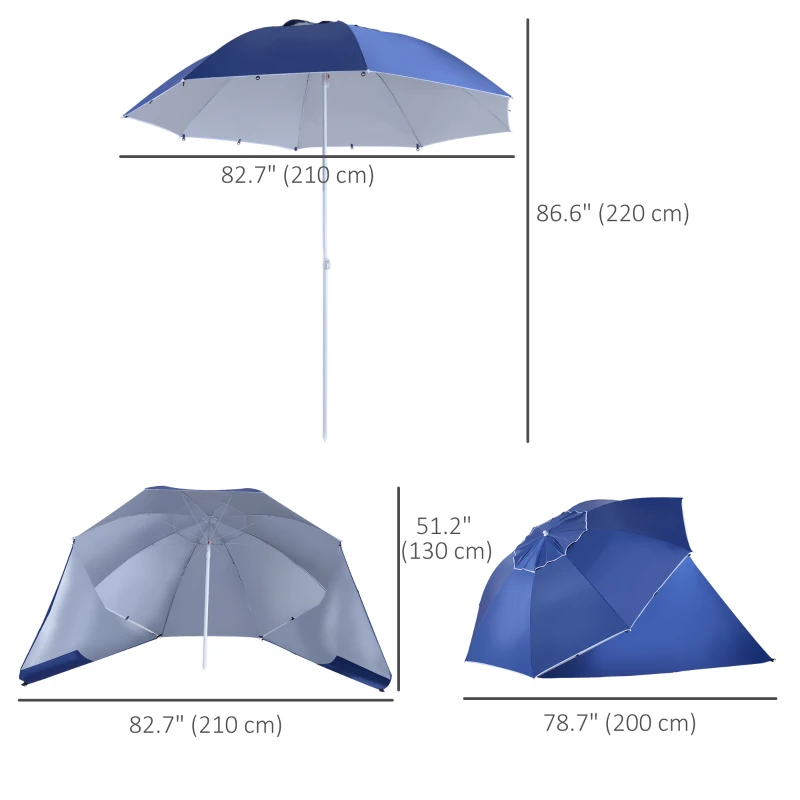 Best 2m UV Protection Fishing Beach Umbrella Brolly Shelter w/ Side Panel Tent Blue - Image 3