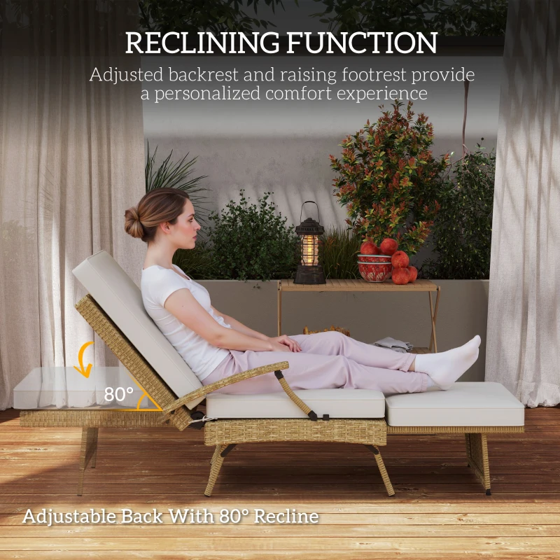 Best 80° Reclining Rattan Lounger - White/Beige - Image 4