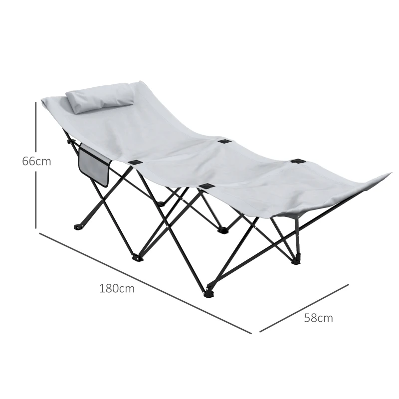 Best Foldable Sun Lounger, Outdoor Tanning Sun Lounger Chair with Side Pocket, Headrest, Oxford Seat, for Beach, Yard, Patio, Light Grey - Image 3