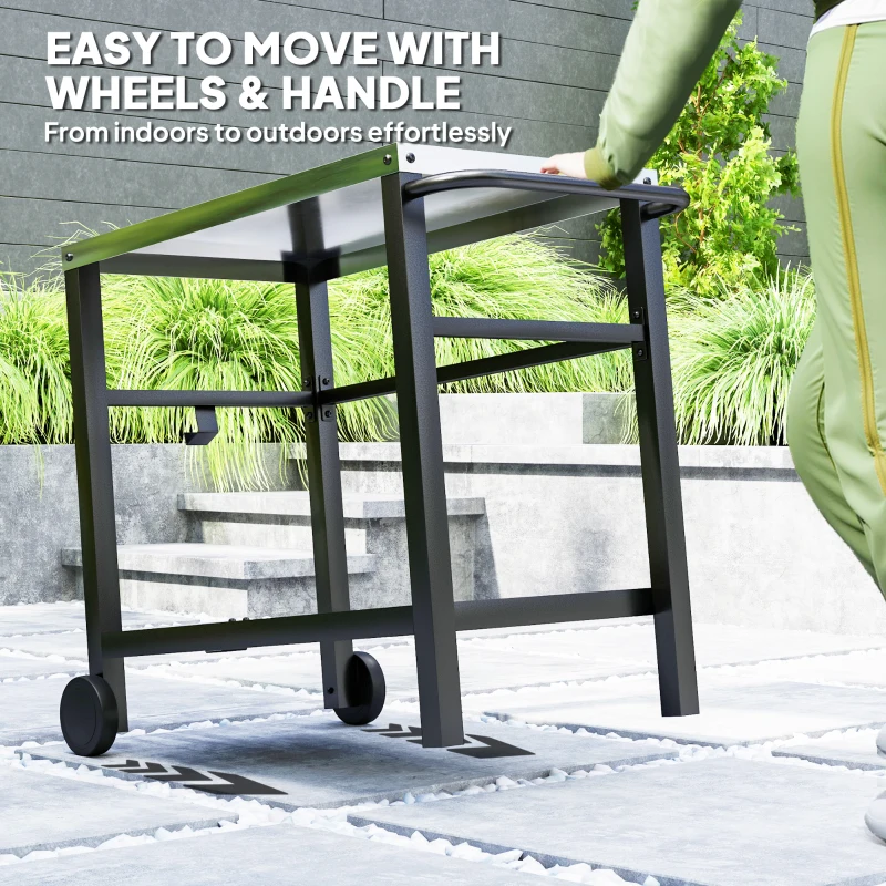 Best Outdoor Grill Dining Cart 2-Shelf Movable Pizza Oven Table Stand with Stainless Steel Top, Portable BBQ Trolley Food Prep Outdoor Kitchen BBQ Station with Hooks Wheels Handle, Charcoal Grey - Image 6