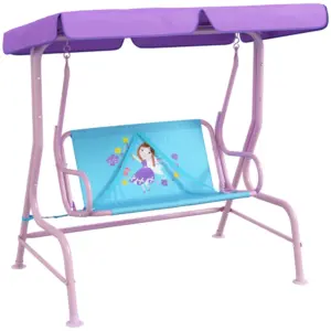 Best Two Seater Kids Garden Swing, Fairy Themed kids Swing Chair with Adjustable Canopy, Safety Belts for Outdoor Use