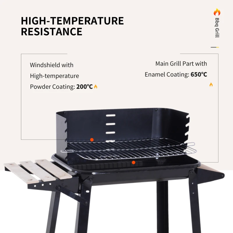 Best Trolley Charcoal BBQ Barbecue Grill Outdoor Patio Garden Heating Smoker with Side Trays Storage Shelf and Wheels - Image 5