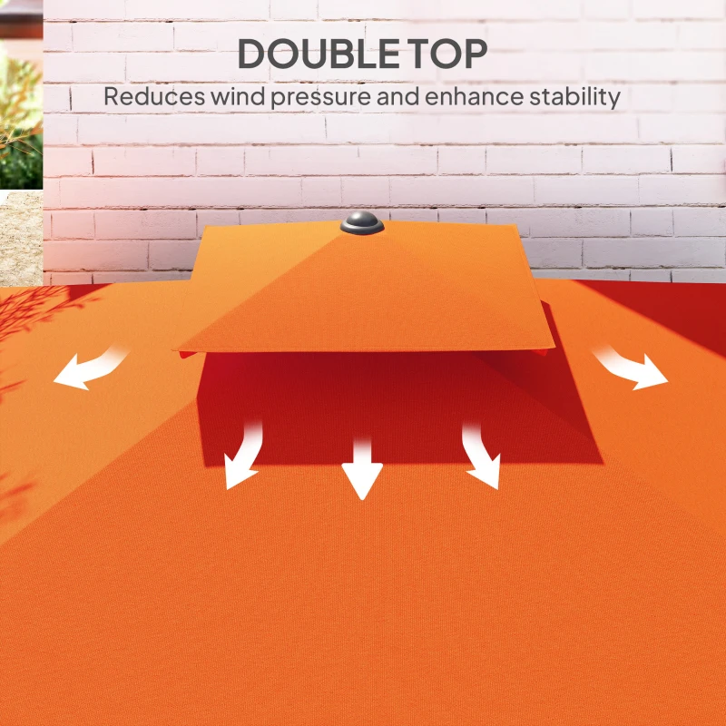 Best 2.5m Cantilever Parasol with Easy Lever, Square Double Top Garden Parasol Umbrella with Ruffles and Cross Base, Overhanging Outdoor Sun Shades, Orange - Image 6