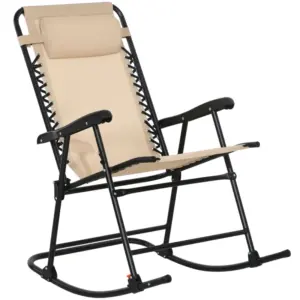 Best Folding Rocking Chair Outdoor Portable Zero Gravity Chair w/ Headrest Beige