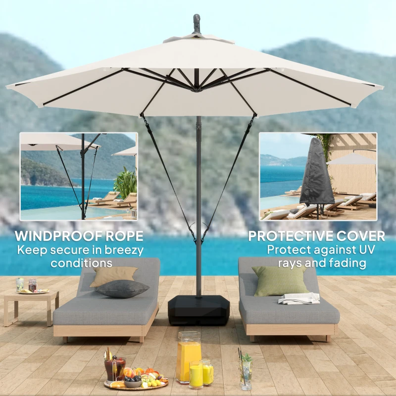 Best 3(m) Garden Cantilever Parasol with Fillable Base, Wind Protection Strap, Cover, Round Banana Hanging Umbrella with Crank Handle and Tilt, Patio Umbrella for Outdoor Sun Shade, UPF50+, Cream - Image 5