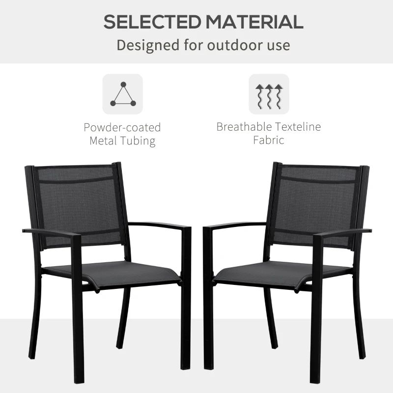 Best Set of 2 Outdoor Garden Chairs with Steel Frame Texteline Seats for Dining Patio Balcony Black - Image 5