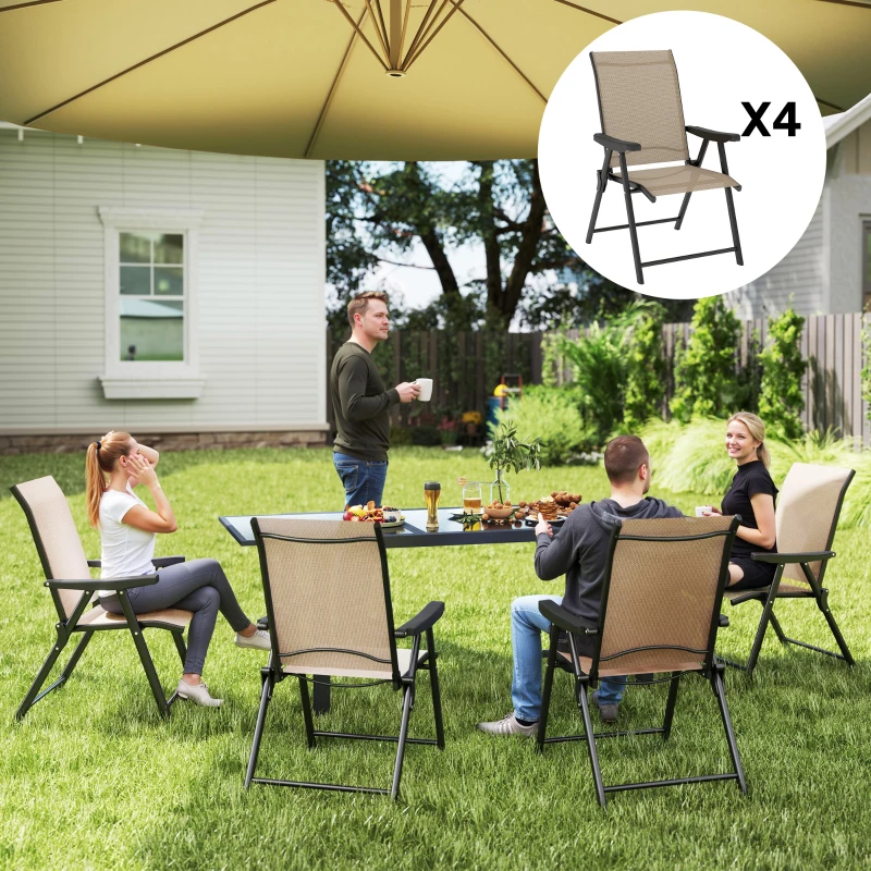 Best Set of Four Folding Outdoor Chairs - Brown/Black - Image 2