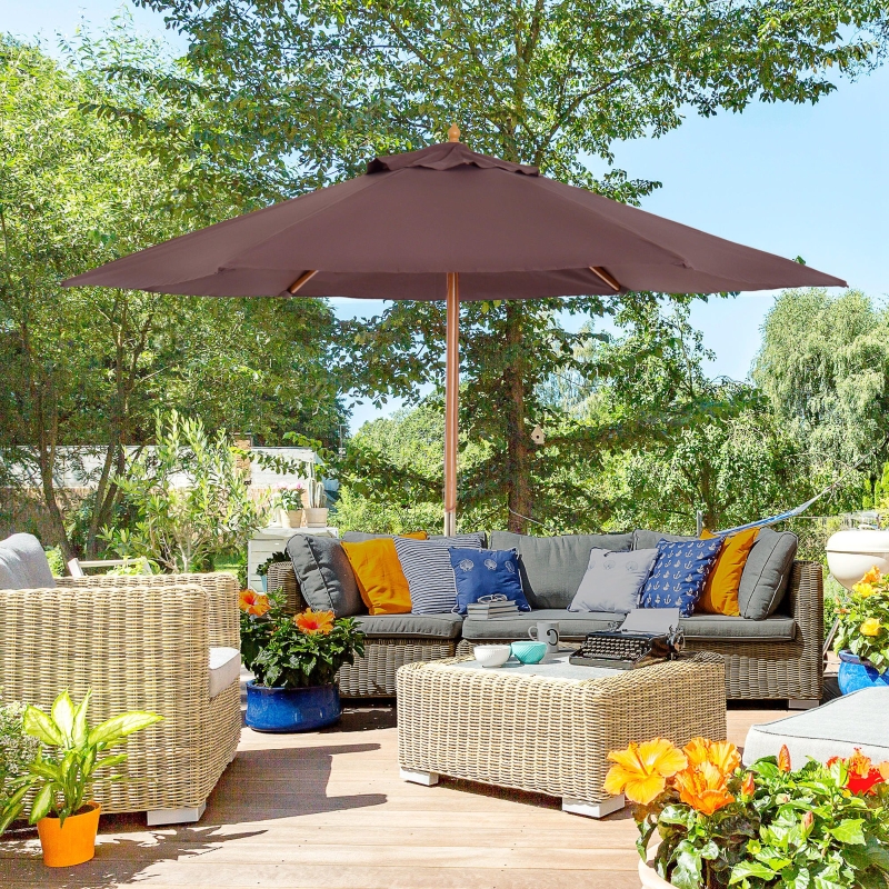 Best 2.5m Wood Garden Parasol Sun Shade Patio Outdoor Wooden Umbrella Canopy Coffee - Image 11