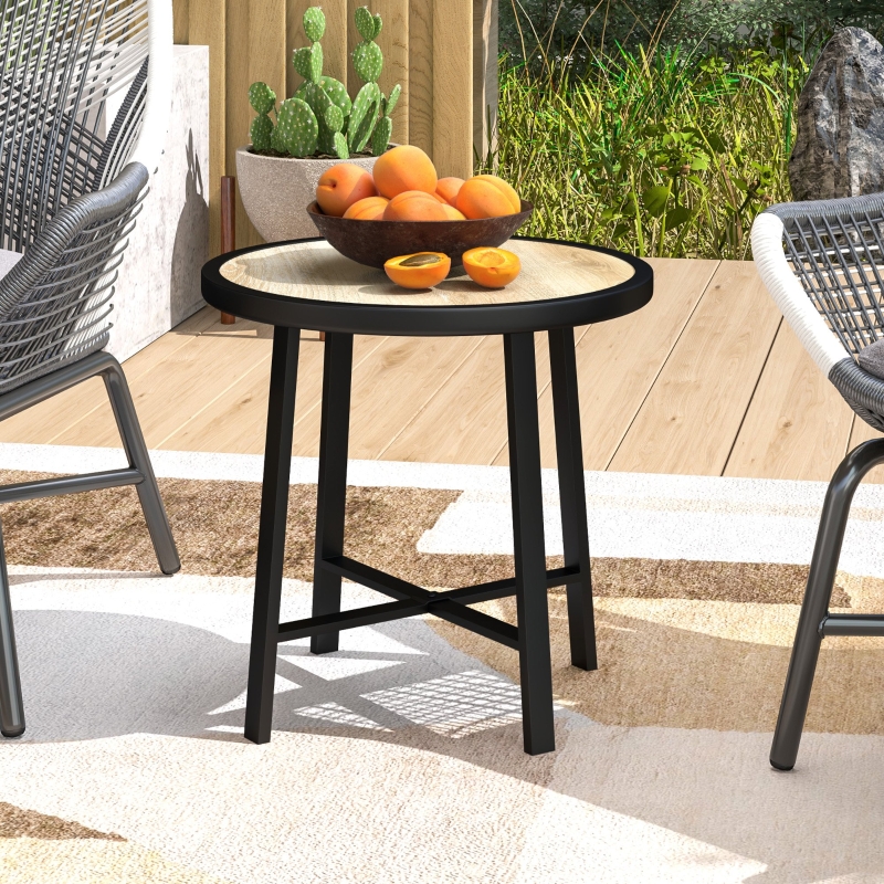 Best Round Small Garden Table, 50.5cm Outdoor Side Table with SPC Tabletop, Metal Frame and Anti-slip Foot Pads for Garden, Balcony, Nature Wood Finish - Image 10
