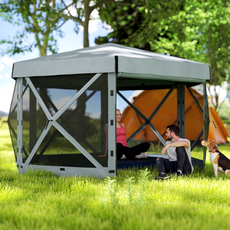 Best 3 x 3(m) Hexagon Pop Up Gazebo with 5 Sides and Carry Bag, Waterproof, UV Resistant Party Tent Instant Event Shelter with Netting for Garden, Patio, Light Grey - Image 10