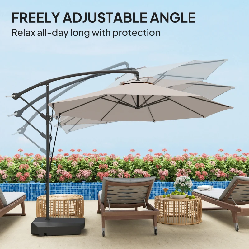 Best 3(m) Garden Cantilever Parasol with Fillable Base, Wind Protection Strap, Cover, Round Banana Hanging Umbrella with Crank Handle and Tilt, Patio Umbrella for Outdoor Sun Shade, UPF50+, Cream - Image 7