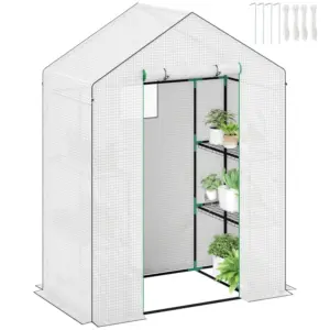 Best 143 x 74cm Walk-In Greenhouse, with Shelves - White