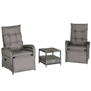 Best 2 Seater Patio Wicker Chaise Lounge Sofa Set with Fabric Cushion, Grey