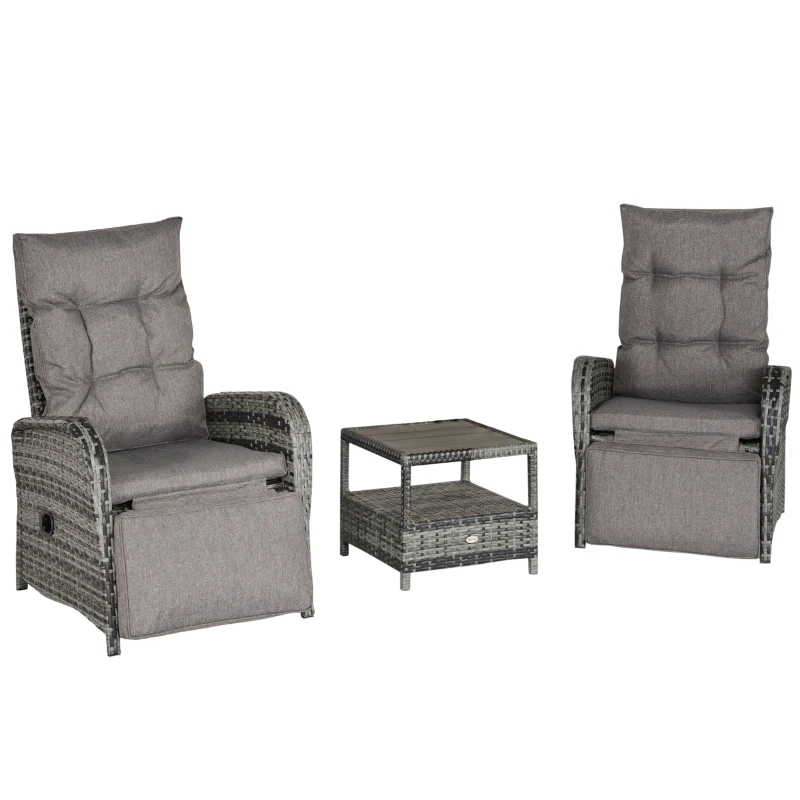 Best 2 Seater Patio Wicker Chaise Lounge Sofa Set with Fabric Cushion, Grey