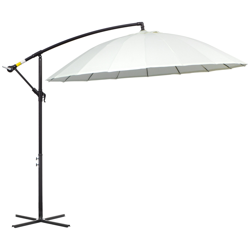 Best 3(m) Cantilever Umbrella 18 Ribs & Vents Adjustable Angle for Patio Cream White - Image 14