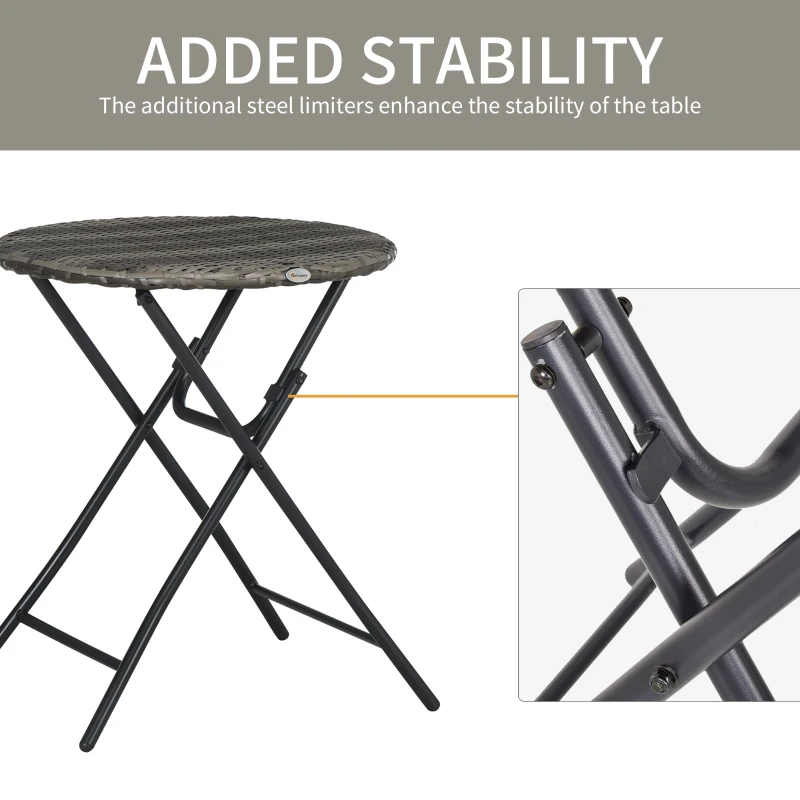 Best 3 Pieces Rattan Bistro Set, Wicker Folding Garden Furniture Set with Coffee Table and Chairs for Outdoor, Patio, Balcony, Grey - Image 7