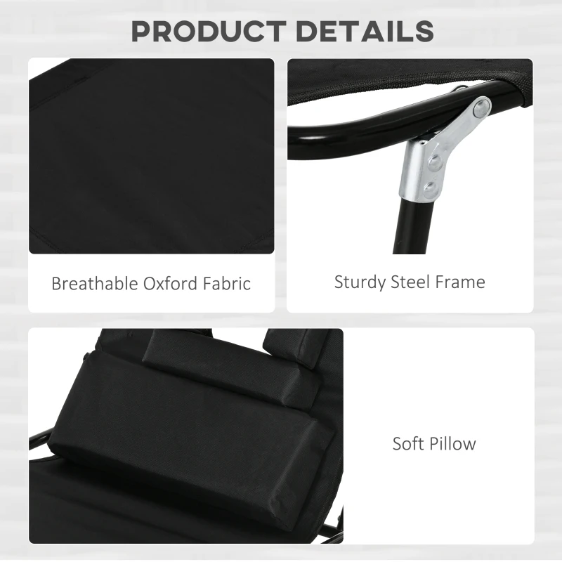 Best Outdoor Folding Sun Lounger Set of 2 with Face Hole, 4 Level Adjustable Backrest Reclining Garden Lounger, Garden Recliner Sunbed with 600 D Oxford Cloth Seat and Pillow for Beach, Black - Image 6