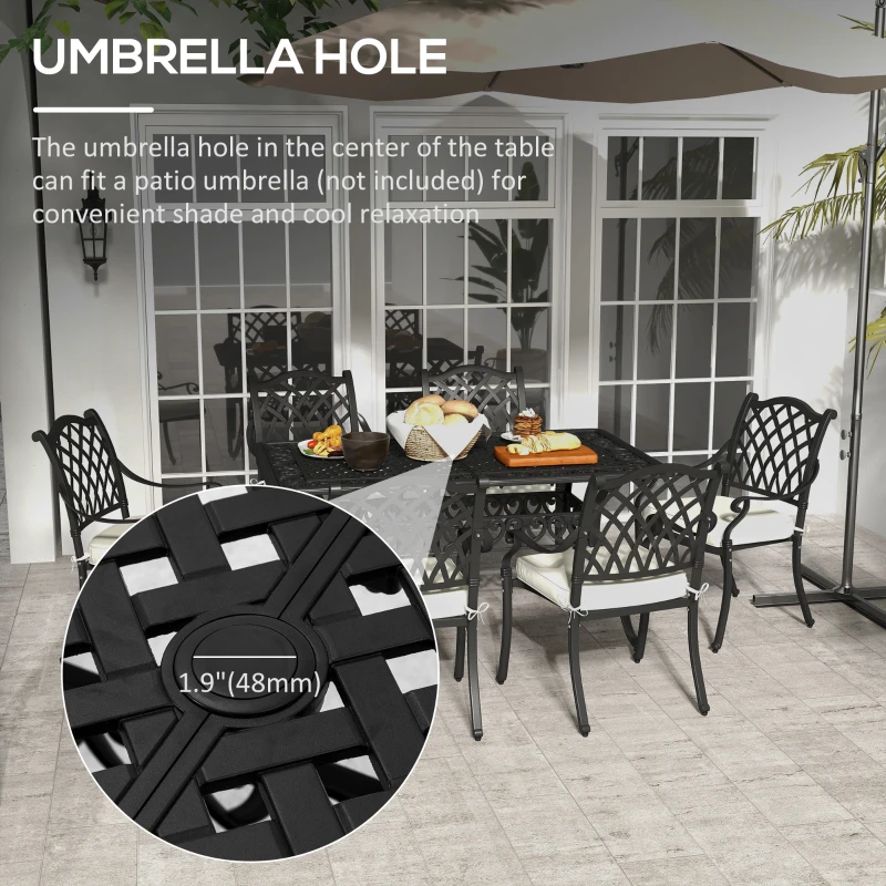 Best 7 Pieces Aluminium Patio Dining Set with Umbrella Hole Black - Image 5