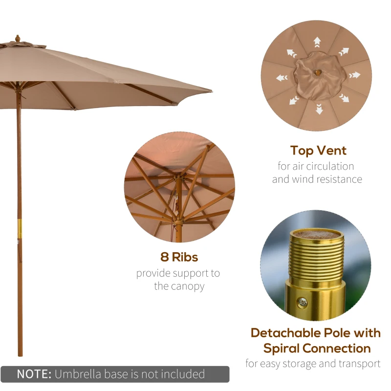 Best 3(m) Garden Umbrella Wooden Parasol 8 Ribs Bamboo Sun Shade Patio Outdoor Umbrella Canopy Khaki - Image 6