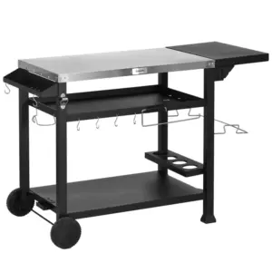 Best Multi-Feature BBQ Grill Table, with Stainless Steel Top - Black