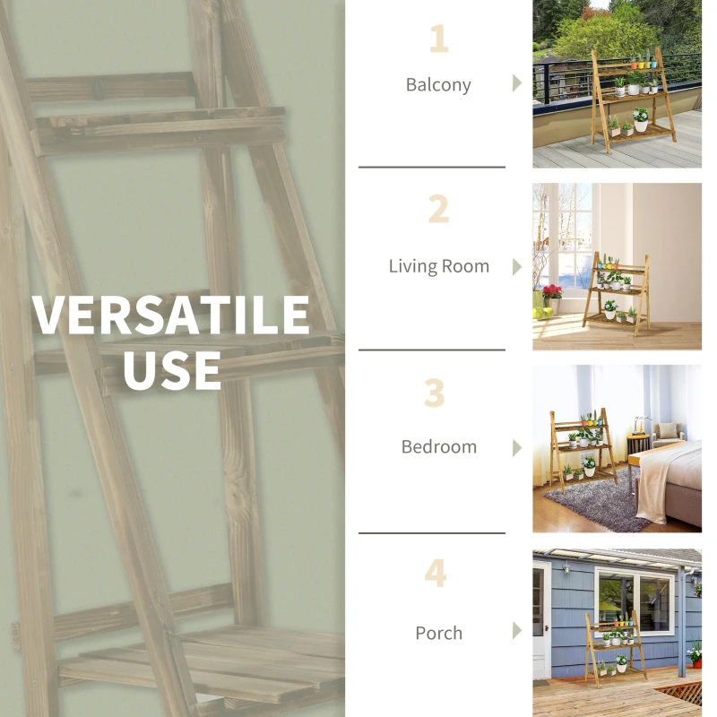 Best Wooden Folding Flower Pot Stand 3 Tier Garden Planter Display Ladder Gardener Storage Shelves Rack Herb Holder (80L x 37W x 93H cm) - Image 7