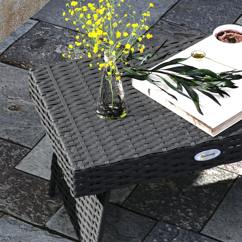 Best Foldable Outdoor Side Table, Rattan Garden Coffee Table with Steel Frame, Space Saving Bistro Garden Furniture for Patio, Balcony, 60 x 41 x 41 cm, Black - Image 9