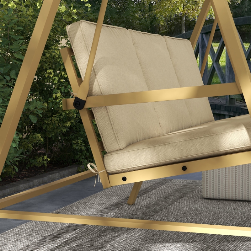 Best Three-Seat Garden Swing Chair, with Adjustable Canopy - Beige - Image 9