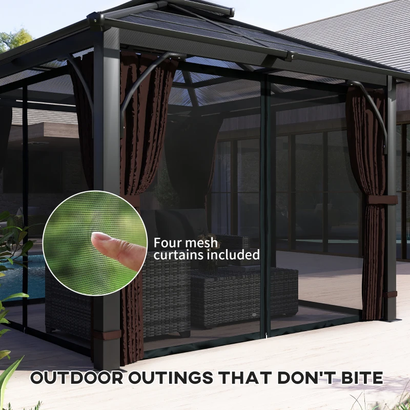 Best 3 x 3(m) Hardtop Gazebo Canopy with 7mm Double Polycarbonate Roof, Garden Gazebo Permanent Pavilion with Mosquito Netting and Curtains for Patio, Deck, Brown - Image 7
