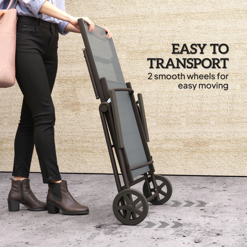 Best Folding Sun Lounger with Wheels, 5-Position Adjustable Garden Chaise Lounge Sunbed with Armrests, Metal Frame Outdoor Portable Reclining Chair for Beach, Porch, Grey - Image 5