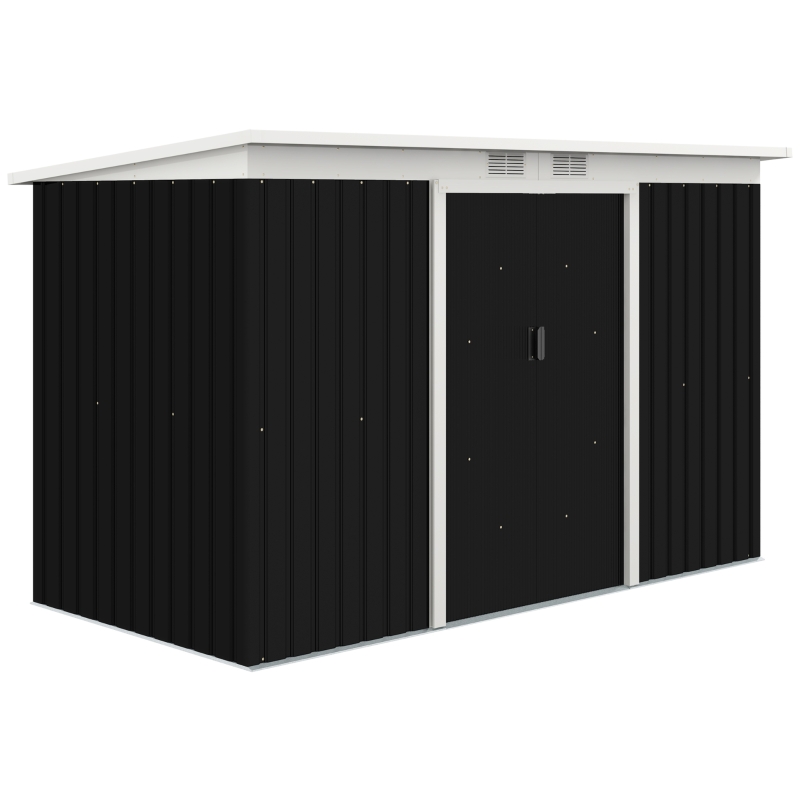 Best 9ft x 4ft Metal Garden Shed, Outdoor Tool House with Foundation Kit, Ventilations and Double Doors, Dark Grey