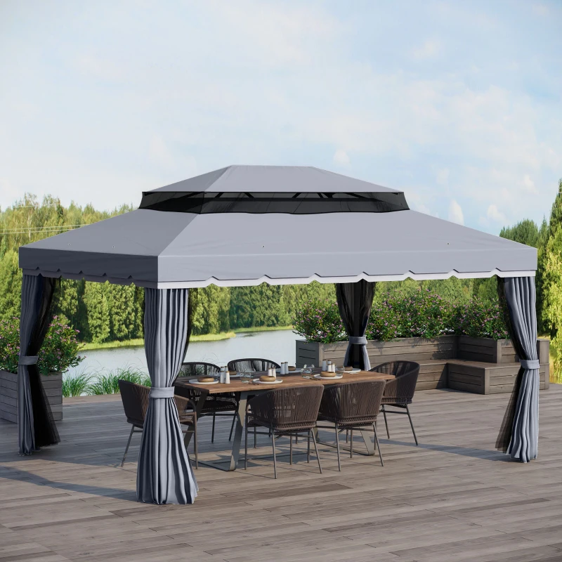 Best 3 x 4m Aluminium Garden Gazebo, Marquee Canopy Shelter Pavilion Party Tent with Nets and Curtains for Garden and Deck, Dark Grey - Image 2