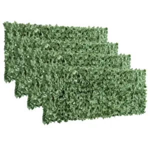 Best 4-Piece Artificial Leaf Hedge Screen Privacy Fence Panel for Garden Outdoor Indoor Decor, Dark Green, 2.4M x 1M
