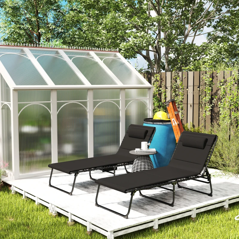 Best Folding Sun Loungers Set of 2, Recliner Garden Chairs with Quick Drying Pad Headrest Side Pocket, Garden Sun Loungers for Beach Pool, Black - Image 8