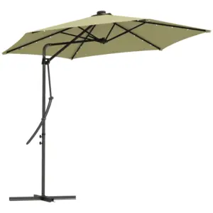 Best 3(m) Garden Parasol Cantilever Umbrella with Solar LED, Cross Base and Waterproof Cover, Beige