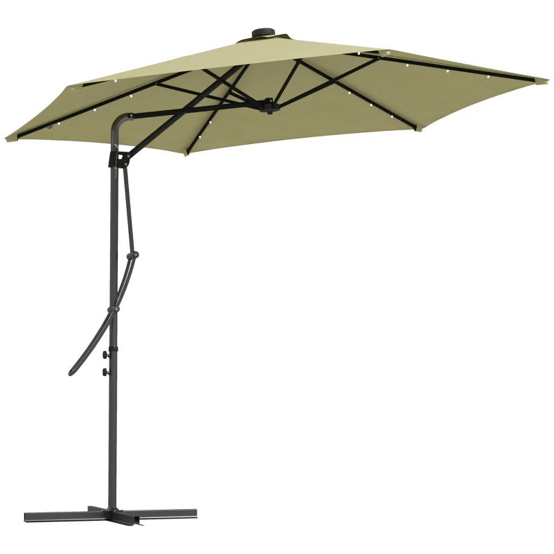 Best 3(m) Garden Parasol Cantilever Umbrella with Solar LED, Cross Base and Waterproof Cover, Beige