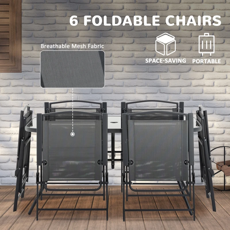 Best Eight-Piece Garden Dining Set, with Chairs, Table and Parasol - Black - Image 5