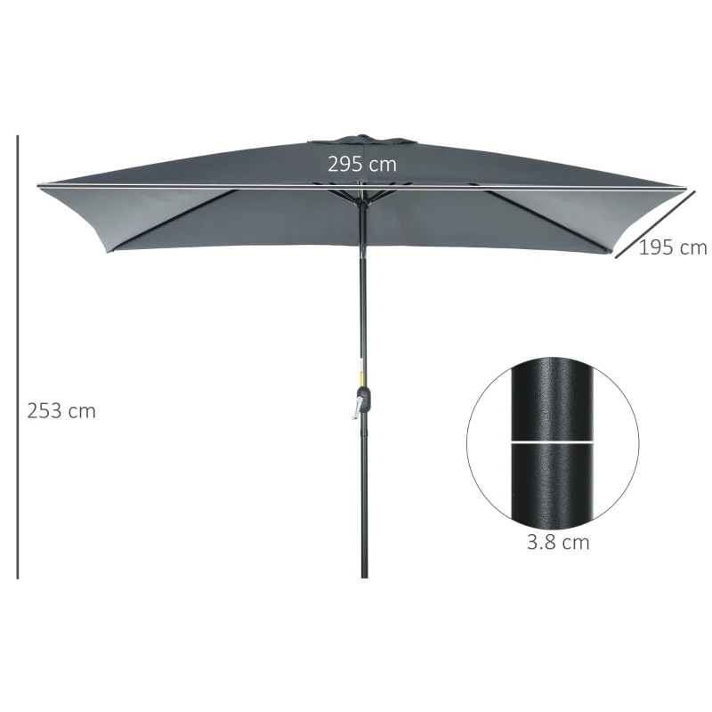 Best 3x2m Patio Parasol Garden Umbrellas Canopy with Aluminum Tilt Crank Rectangular Sun Shade Steel, Dark Grey - Image 3