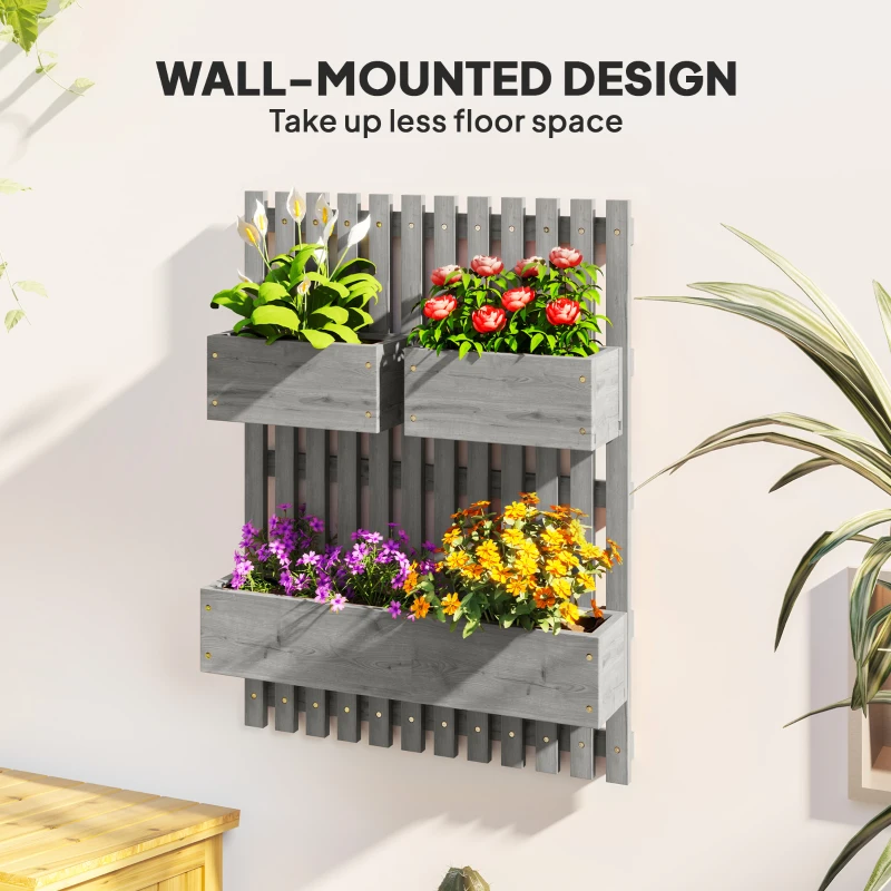 Best Wall-mounted Wooden Garden Planters with Trellis, Drainage Holes and 3 Planter Boxes for Patio, Grey - Image 4