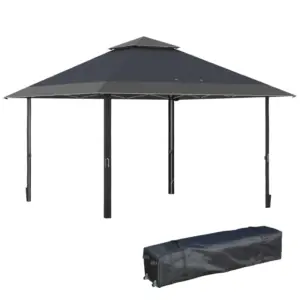 Best 4 x 4m Pop-up Gazebo Double Roof Canopy Tent with UV Proof, Roller Bag & 3-Level Height Adjustable Outdoor Party, Steel Frame, Grey