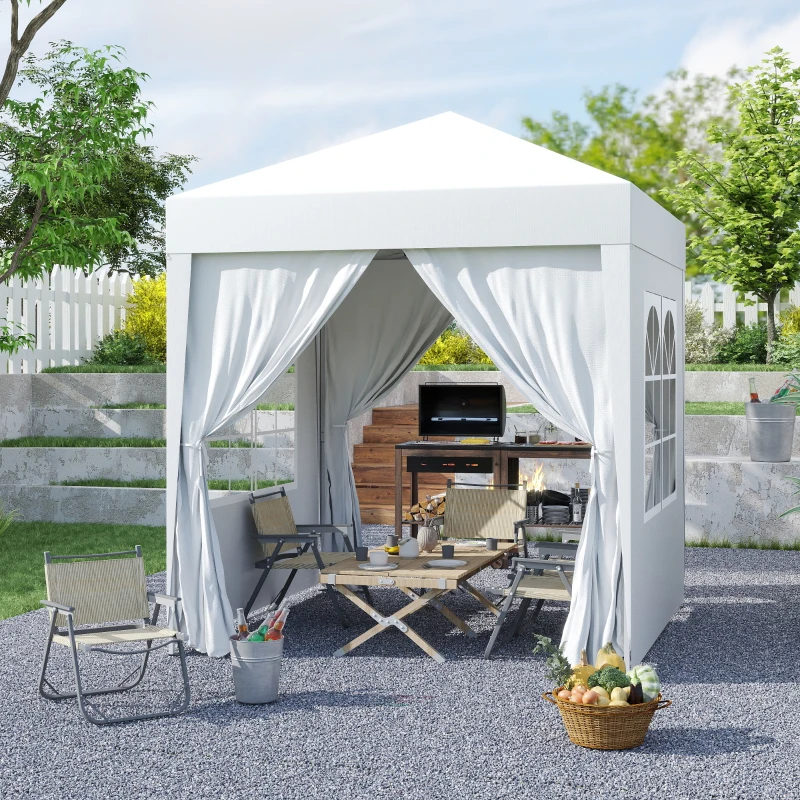 Best 2 x 2 m Garden Pop Up Gazebo, Wedding Party Tent Marquee, Water Resistant Awning Canopy with Sidewalls, Windows, Carry Bag, White - Image 2