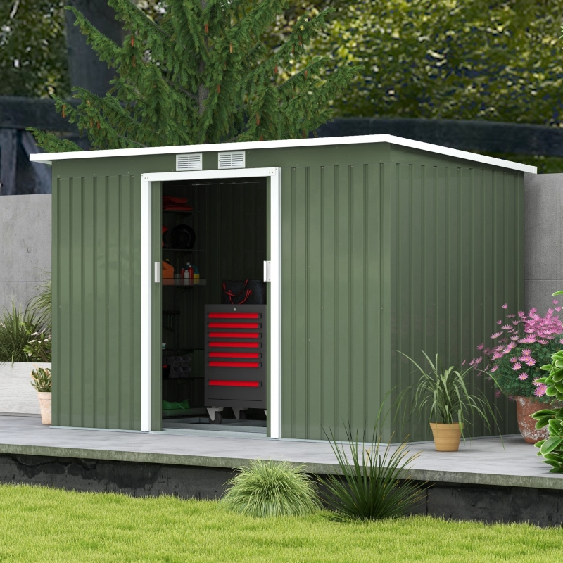Best 9ft x 4ft Metal Garden Shed, Outdoor Tool House with Foundation Kit, Ventilations and Double Doors, Light Green - Image 10
