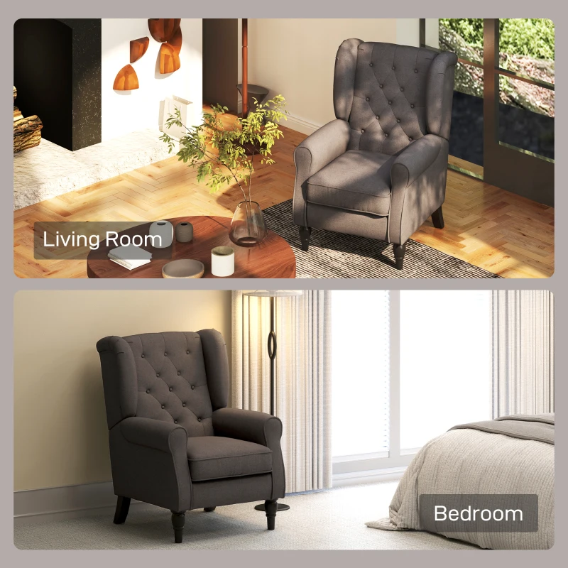 Best Retro Accent Chair, Wingback Armchair with Wood Frame Button Tufted Design for Living Room Bedroom, Brown - Image 8