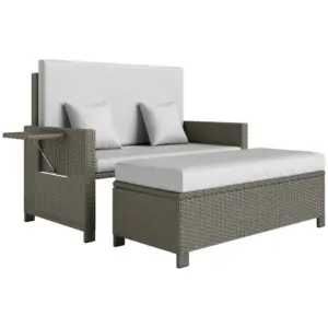 Best Rattan Day Bed, with Footstool - Light Grey