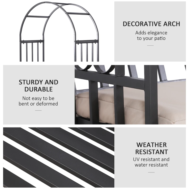 Best Metal Frame Bench W/Arch, 114Lx60Wx206H cm-Grey - Image 5